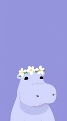 Fototapeta premium Hippo selfie cute wallpaper cartoon flower animal.