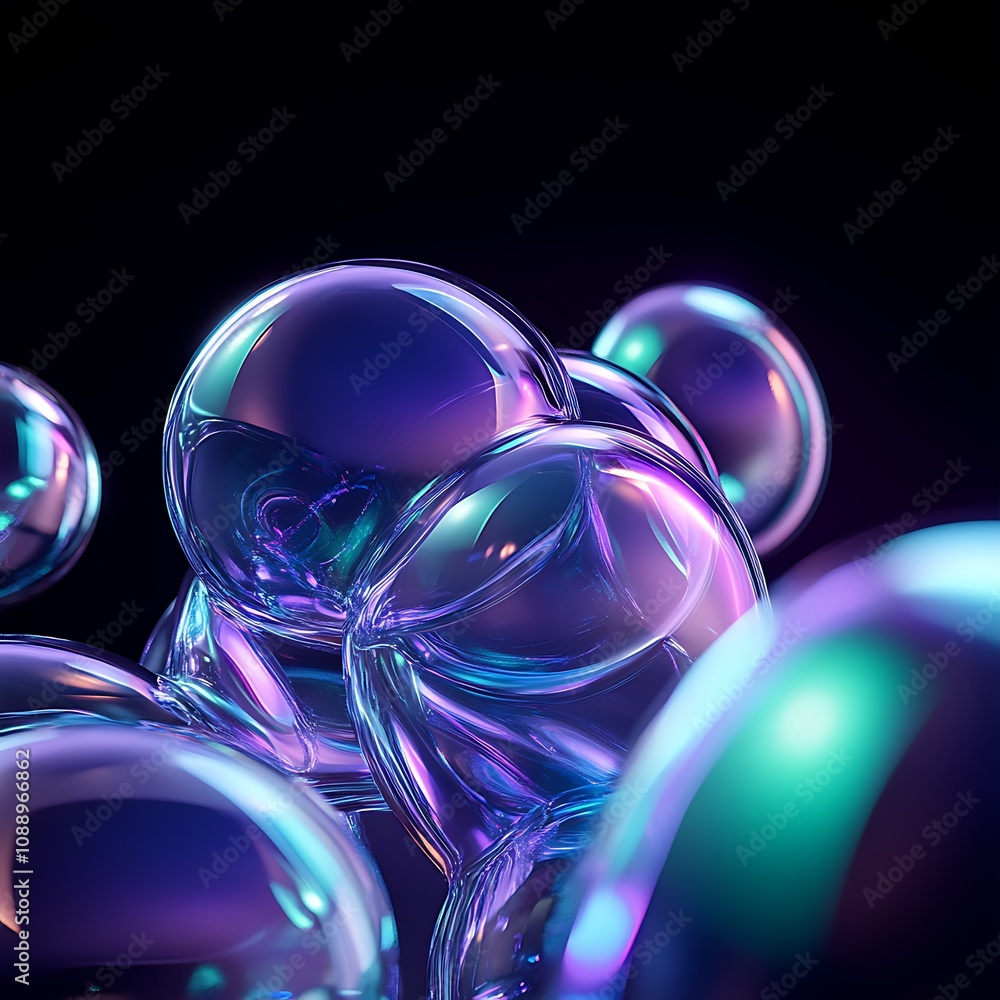 Poster abstract colorful bubbles in a three-dimensional space with soft reflections and gradient lighting c