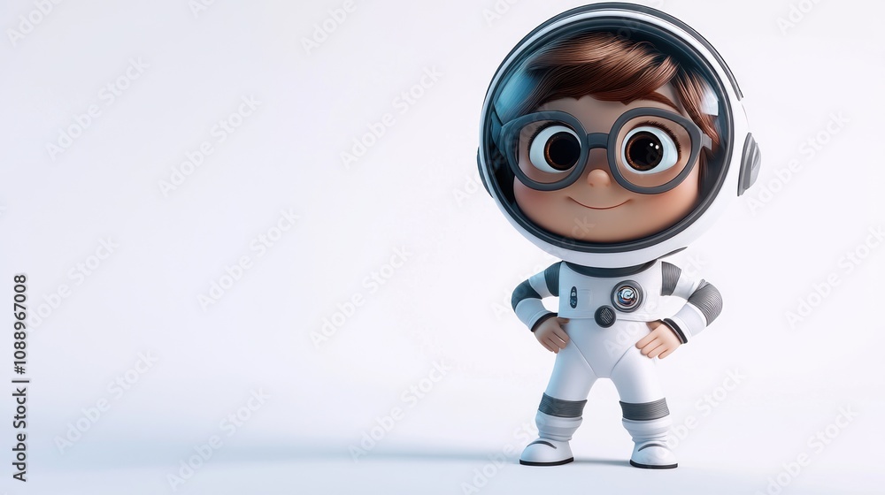 Aufkleber a cheerful cartoon child in a space suit, ready for an adventure in outer space.