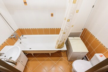 interior apartment room bathroom, sink, decorative elements, toilet. WC, sanitary unit, wash room