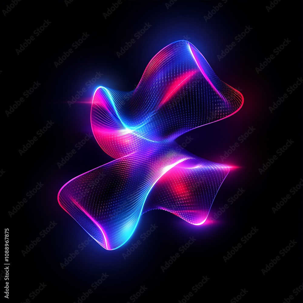 Poster abstract colorful waves of light flowing in a dynamic pattern against a dark background, symbolizing