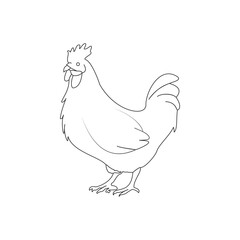 Graceful Hen: A Black and White Hand-Drawn Farmyard Illustration