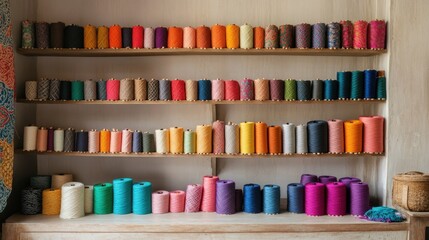 Naklejka premium Vibrant traditional Bangladeshi embroidery threads create an eye-catching display