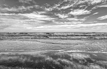 landscape,The beautiful black and white sky in the evening after sunset reflects the sea.