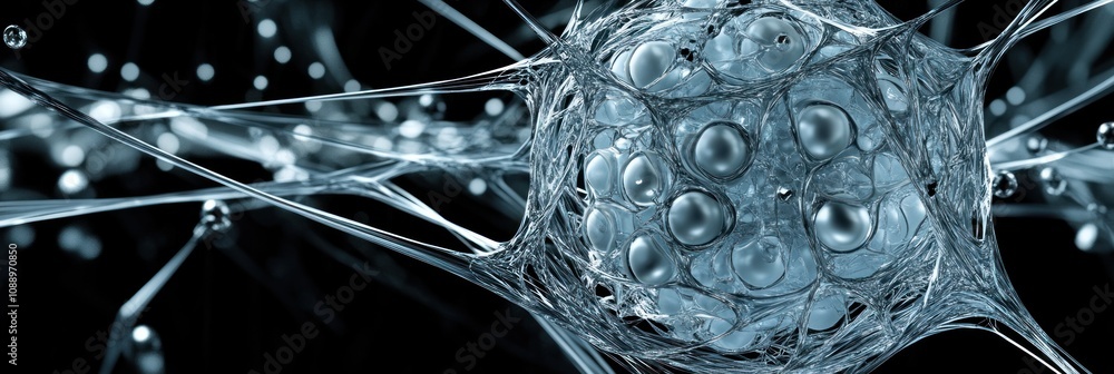 Fototapete a close-up view of a cell structure with intricate details and a dark background.