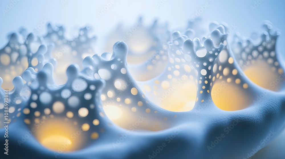 Poster abstract blue form with perforated surface and inner glow