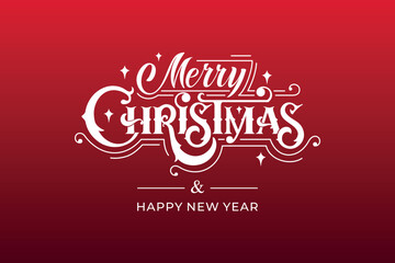 Merry Christmas and Happy New Year hand lettering calligraphy. Vector holiday illustration element. Typographic element for congratulations.