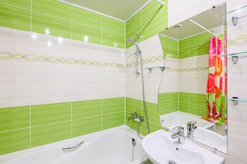 interior apartment room bathroom, sink, decorative elements, toilet. WC, sanitary unit, wash room