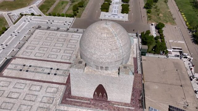 Aerial drone footage of Mazar-e-Quaid also known as tomb of Quaid-e-Azam, landmarks of Karachi Pakistan, sightseeing
