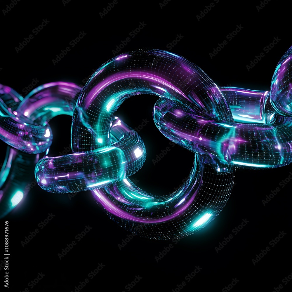 Poster abstract digital chain link in vibrant colors, showcasing modern technology and futuristic design wi