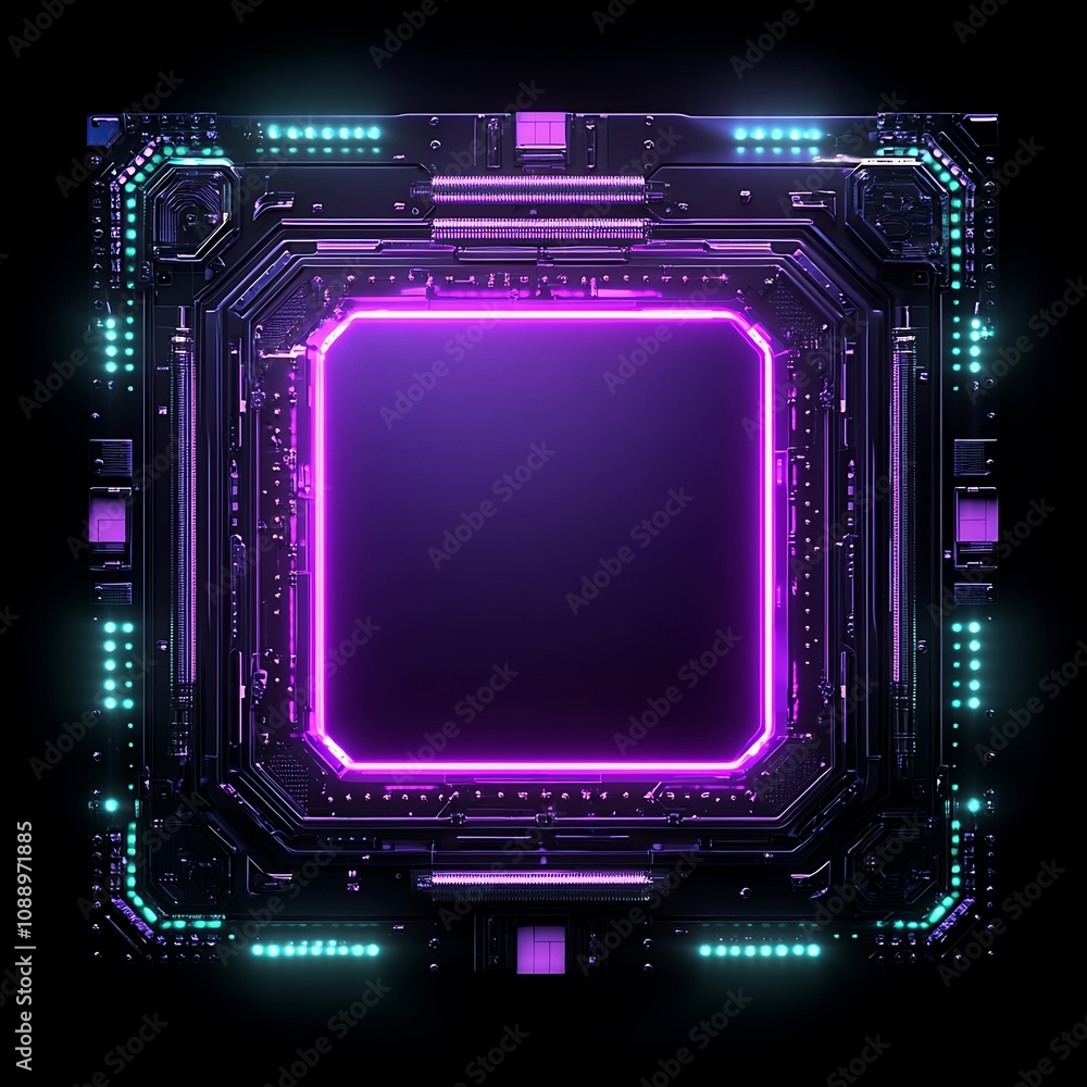 Poster abstract digital circuit board design featuring neon glow elements and futuristic technology backgro