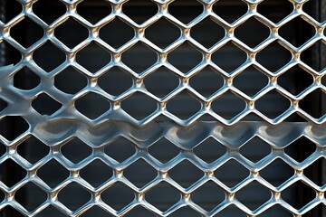 Fototapeta premium Abstract Metal Mesh Texture: Geometric Grid Pattern Background. Industrial Design, Steel Network, Silver Surface, Modern Architecture, Engineering, Construction, Manufacturing