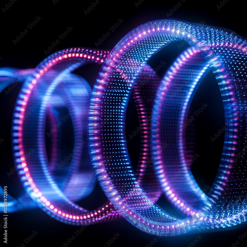 Poster abstract digital light waves creating a mesmerizing visual display of colorful circles and patterns 