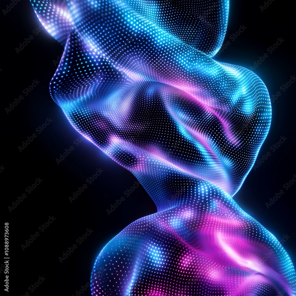 Poster abstract digital wave of colorful lights and particles flowing in a dynamic motion displaying vibran