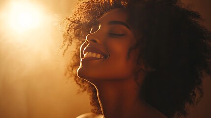 Close Up Portrait of a Smiling Woman with Curly Hair