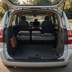 A family minivan with all doors open to reveal a spacious interior.