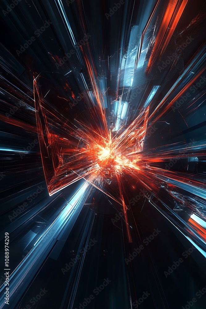 Poster abstract explosion of light and color in a dynamic futuristic environment with rays of energy and re