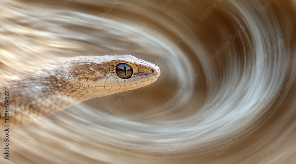 Poster A close-up of a lizard's head with a blurred background, emphasizing its features.
