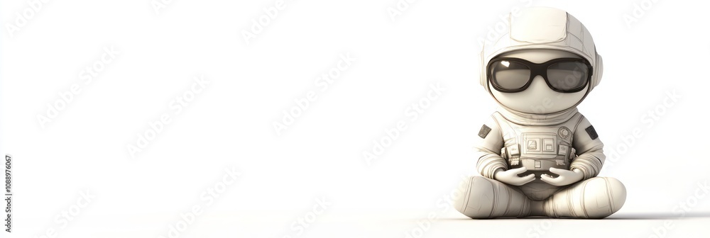 Poster a cartoonish astronaut figure sitting with a game controller, exuding a playful vibe.