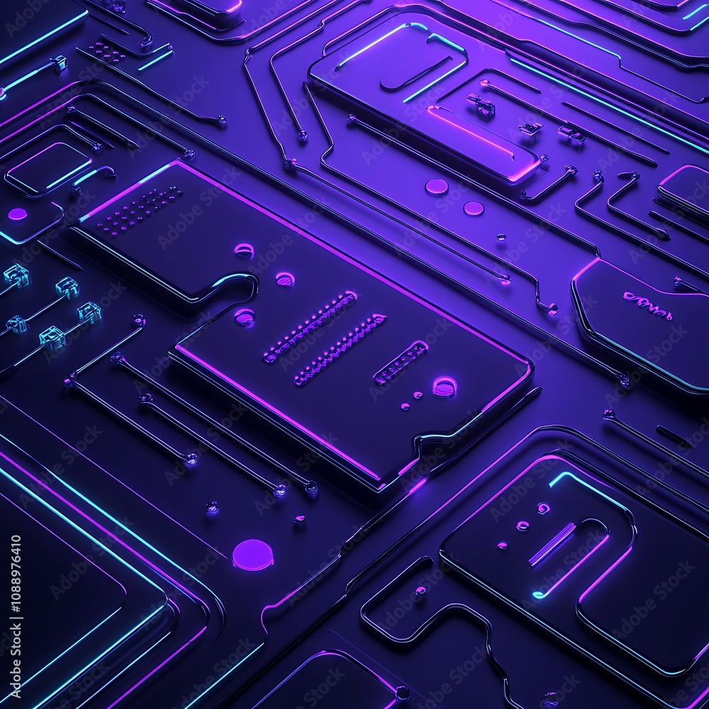 Poster Abstract futuristic circuit board design featuring vibrant neon colors and intricate patterns, perfect for technology and digital art projects or backgrounds.