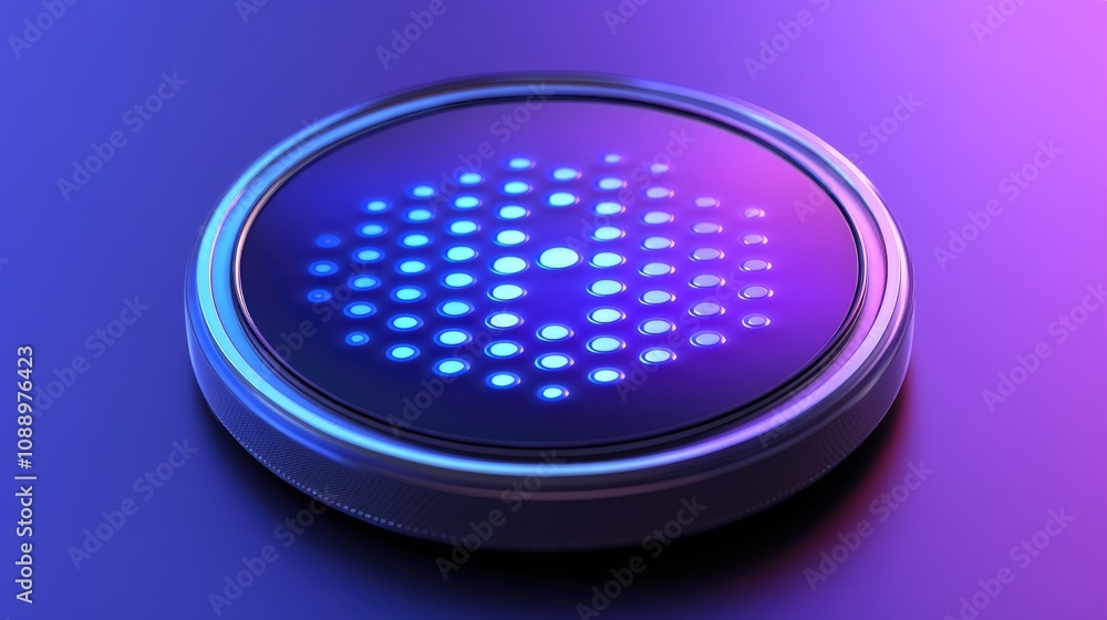 Poster illuminated circular device with dotted pattern, futuristic design