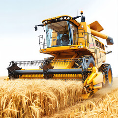 Obraz premium harvester on a field filling up container with wheat. husbandry concept with a white accent, minimalism, png