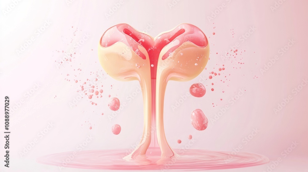 Poster abstract representation of a biological structure in a fluid, pink-themed design.