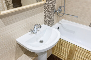 interior apartment room bathroom, sink, decorative elements, toilet. WC, sanitary unit, wash room