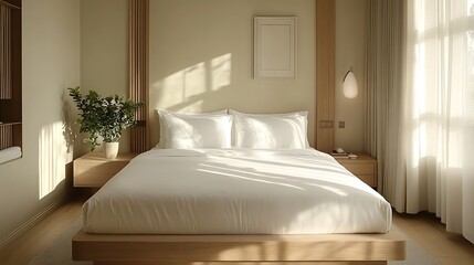 Serene bedroom interior modern home photography bright atmosphere minimalist design