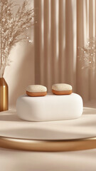 Minimalist design with soft shapes and neutral colors creates serene atmosphere