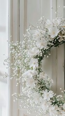 Fototapeta premium Elegant White Floral Wreath on White Background