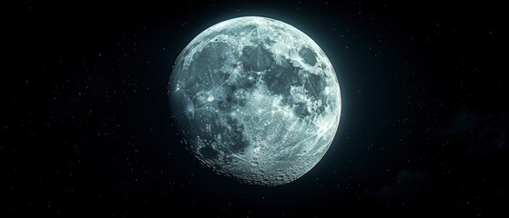 Obraz premium a full moon in ethereal blue-white tones against a dark starry sky, showcasing highly detailed lunar surface features and crater formations.Generative AI