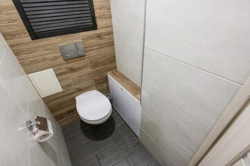 interior apartment room bathroom, sink, decorative elements, toilet. WC, sanitary unit, wash room