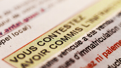 Rubrique de contestation d'avis de contravention en macro