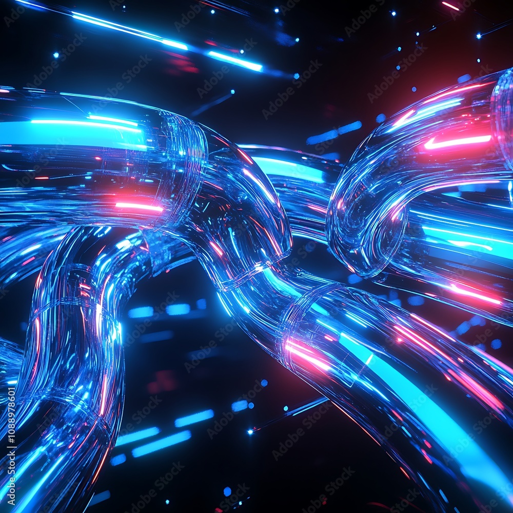Aufkleber abstract futuristic neon light tubes with a glowing effect visualizing interconnectedness and techno