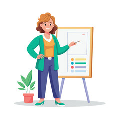 Female teacher presenting charts with a flip board illustration