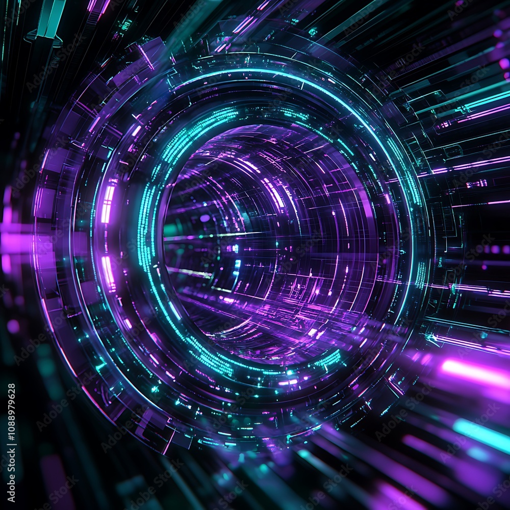 Aufkleber abstract futuristic tunnel with vibrant purple and blue light patterns creating a dynamic and enigma
