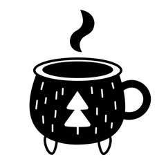 Holiday mug clipart. Christmas clipart. Black and white festive seasonal object. Hand drawn vector illustration in flat style