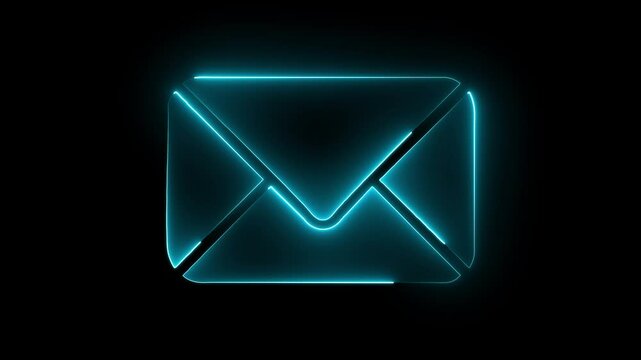 Glowing neon pink color message box animation icon conversation notice receive massage animated sign symbol on black background.