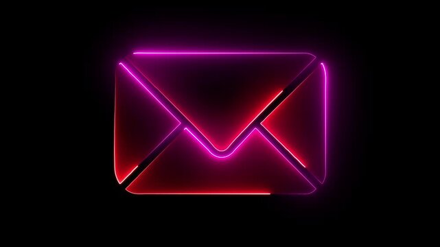 Glowing neon pink color message box animation icon conversation notice receive massage animated sign symbol on black background.