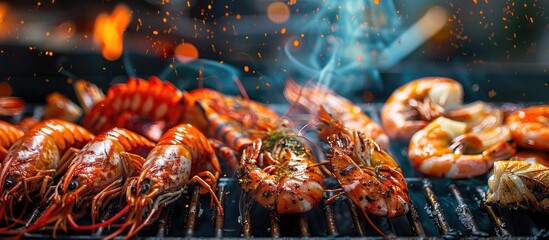 Grilled Seafood on Black Table with Soft Focus