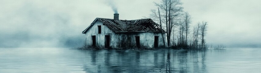 Submerged House and Winter Trees