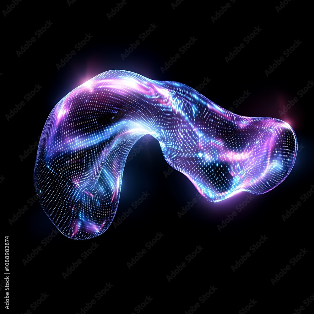 Poster abstract glowing wave of colorful digital light in a dark background, representing a fluid movement 