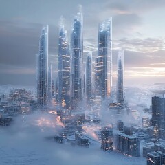 Futuristic Frozen Metropolis Glowing in the Icy Landscape