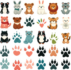 Naklejka premium Variety of Animal Paw Print Vector Illustration Set