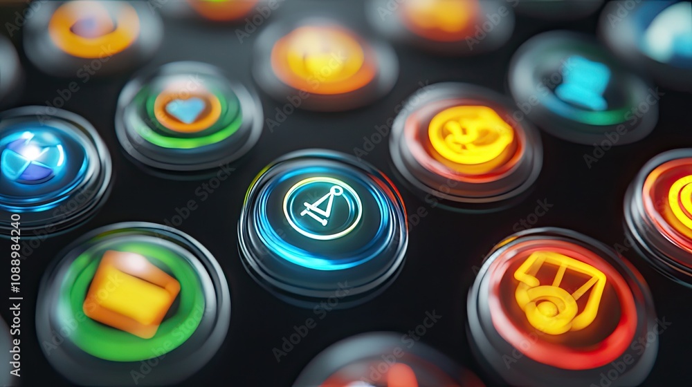Poster Illuminated Circular Buttons Displaying Various Symbols