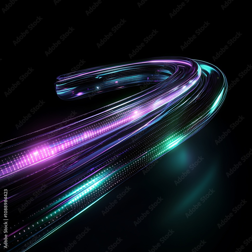 Poster abstract light trails in neon colors creating a dynamic and futuristic visual effect against a dark 