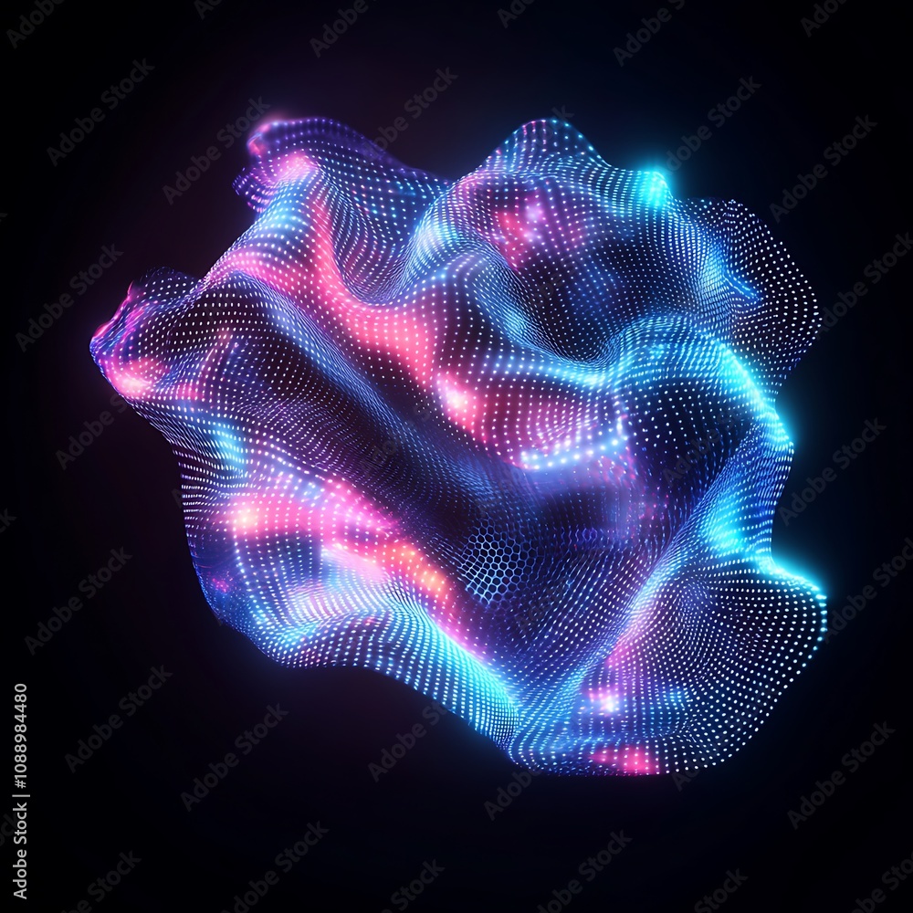 Poster abstract light wave formation with glowing dots and vibrant colors creating a mesmerizing 3d effect 