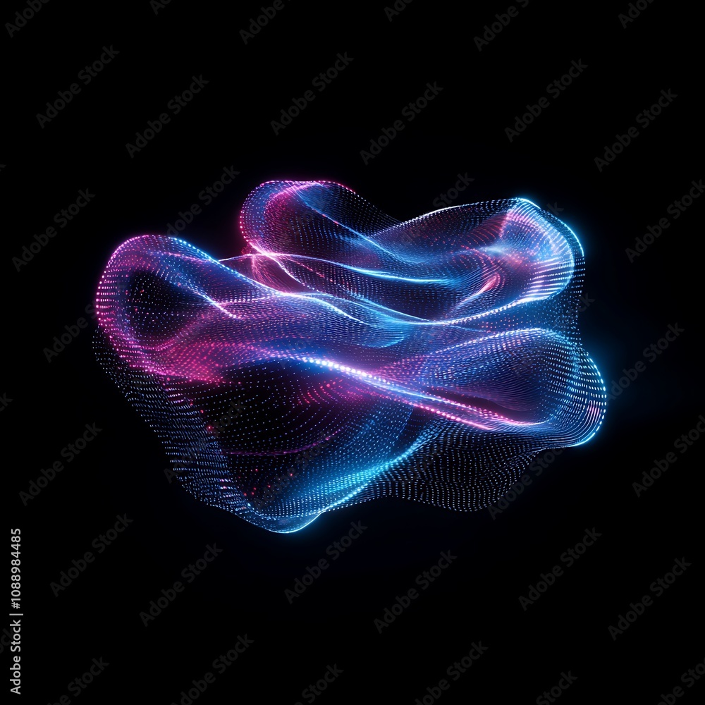 Poster abstract light waves illuminating dark space with bright color patterns creating a dynamic fluid mot