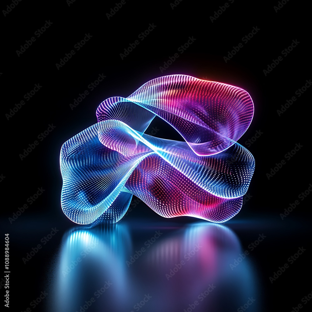 Poster abstract light waves using colorful neon particles with a smooth flow and dynamic curves on a dark b